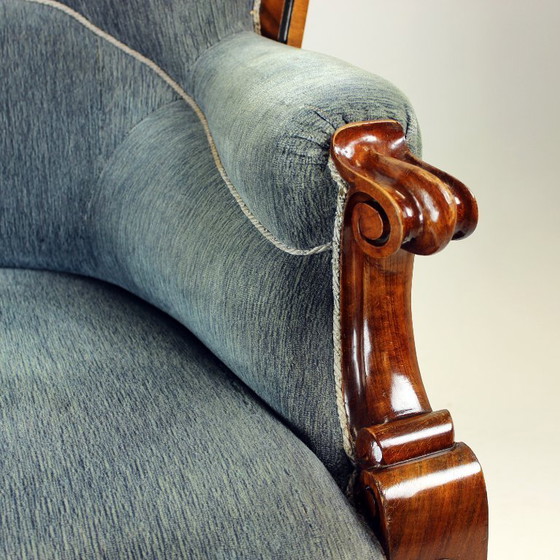 Image 1 of Divano Biedermeier unico in tessuto originale e impiallacciato in noce, Vienna, Austria 1825 circa