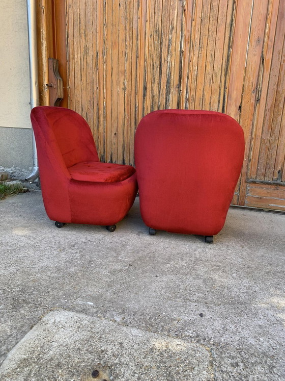 Set of Mid-Century Red Velvet Armchairs, 1960s – Mid Century Modern (photo 4 of 6)