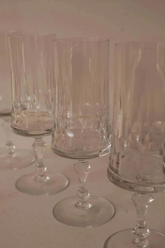 Crystal champagne glasses from France, set of 4, Glass & Decanter, Transparent, Vintage (photo 4 of 6)