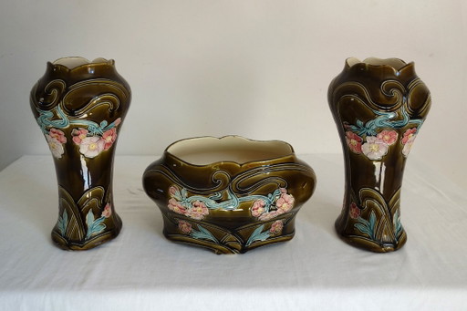 Art Nouveau Vasen und Übertopf von De Bruyn, 1920er Jahre