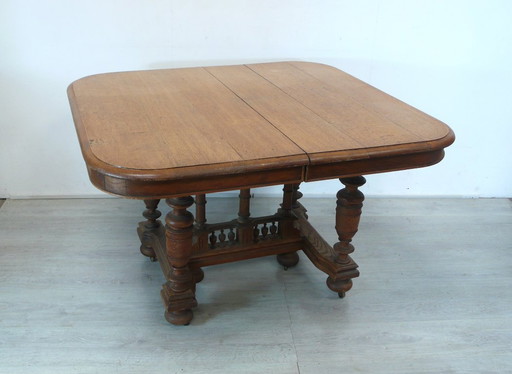 Table à manger extensible antique en chêne naturel vers 1840 dans le style maison de campagne