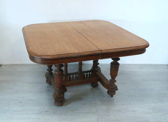 Image 1 of Table à manger extensible antique en chêne naturel vers 1840 dans le style maison de campagne