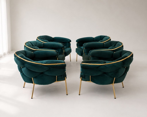 ✦ SET MIT 6 LUXURIÖSEN TÜRKIS-SESSELN | DESIGN | GOLDENES GESTELL – fauteuils, Velvet (photo 2 of 12)