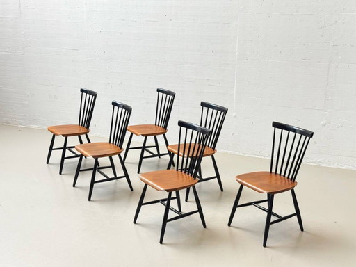 Set of 6 rare Fannet Chairs by Erik Fryklund for Hagafors, Sweden, 1950s