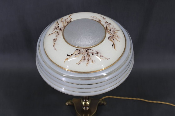 Image 1 of 1940s Restored Brass Table Lamp with Glass Shade