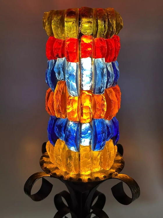 Image 1 of 60er 70er Jahre Brutalistische Stehlampe Eisen & Glas Stehleuchte Mid Century