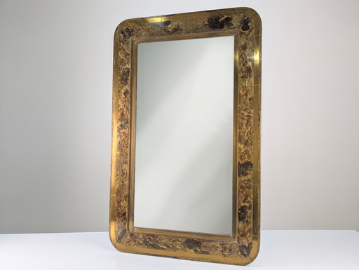 Miroir en laiton patiné et doré, Mid Century, années 1960