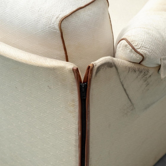 Divano vintage a 2 posti in tessuto beige e marrone, moderno anni '70 – Sofà (photo 9 of 11)