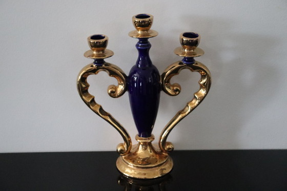 Image 1 of 2 candelabros de porcelana italiana dorados