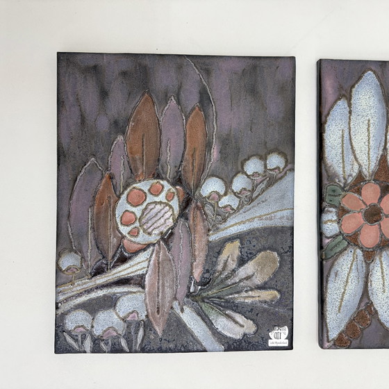 Image 1 of Plaques murales florales en céramique Rusha Handarbeit, 1970