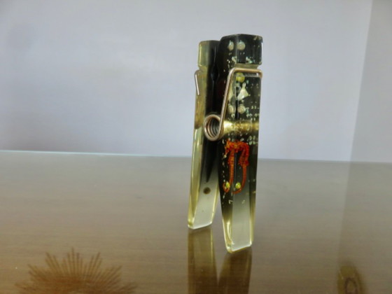 Image 1 of Resin clip with inclusions, photo holder, letter holder, paperweight, 60s