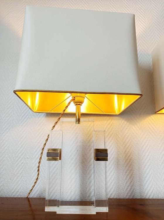 Image 1 of 2x Hollywood Regency Plexiglas Lampen 1970
