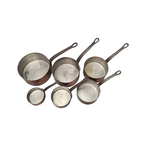 Image 1 of Vintage French Copper Pans Set 6 Parts, 1950s/60s