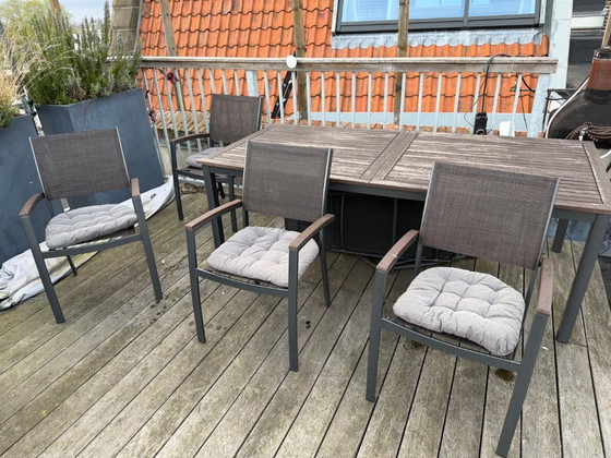 Image 1 of Tuintafel 100x210/300 en 4x stapelstoel