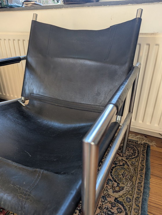 Image 1 of Poltrona lounge vintage Mid-Century Modern SZ02 – Martin Visser - Cromo e cuoio