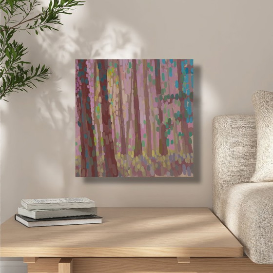 Image 1 of Schilderij "Boslicht 1", handgeschilderd uniek stuk, natuur, landschapsschilderij, acrylverf, 40x40 cm