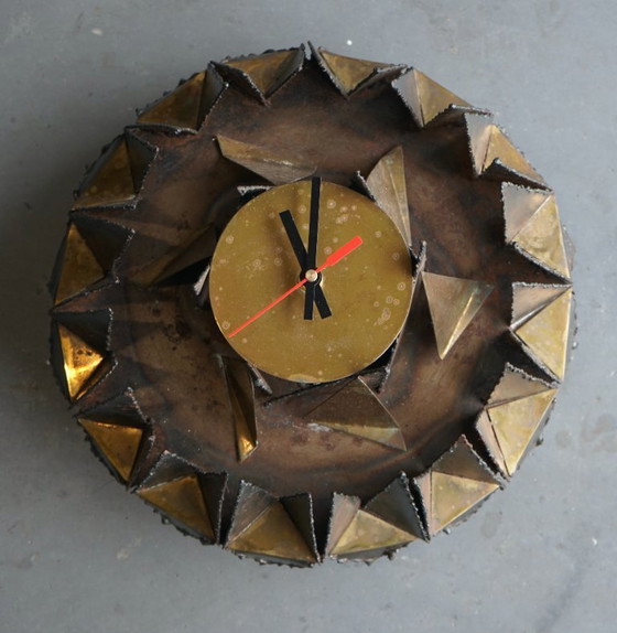 Image 1 of Brutalist Metal Wall Clock. Signed A.Becht. 1980s