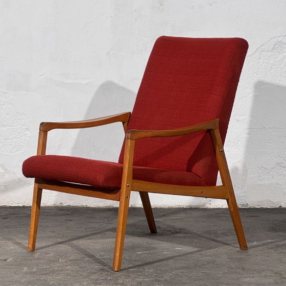 Pair of Jiří Jiroutek Red Armchairs, 1960s – Jiri Jiroutek, Textile, Wood (photo 5 of 10)