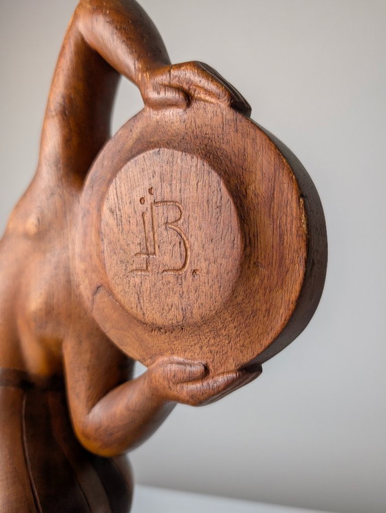 Image 1 of Art Deco Carved Wood Sculpture by Jens Jacob Bregnø, Denmark, 1900s, Signed