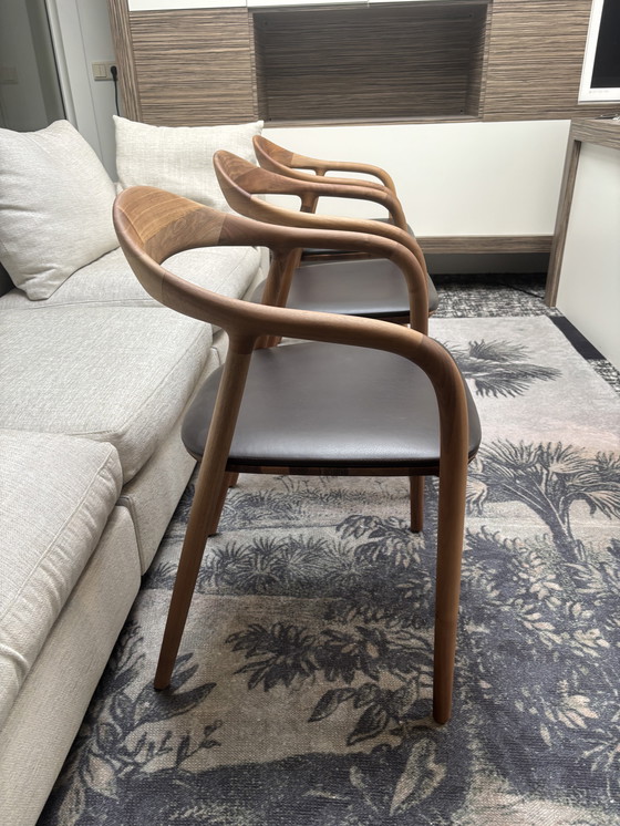 Image 1 of Artisan Neva Chairs Walnut Matte Lacquer ICM Zenith Leather