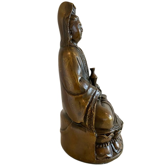 Statue Guanyin en Bronze - Bodhisattva de la Compassion - Marque Xuan De - 9.6cm – Sculptures (photo 3 of 7)