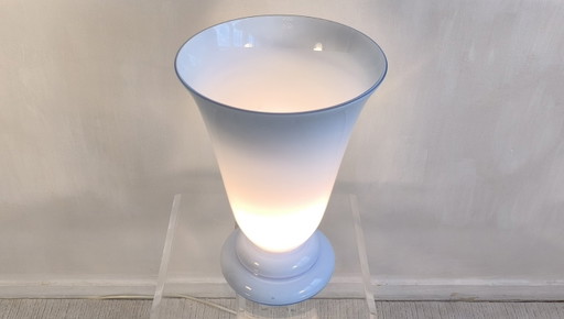 😍✨ Magnifique Grande lampe vintage en Verre de Bohême bleu opalin — signée Tchécoslovaquie — années 60/70 ✨😍