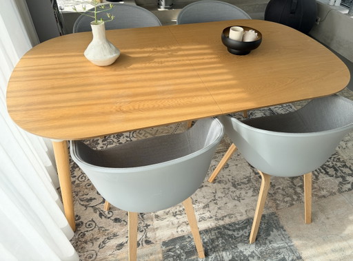 Dining table (Made.com) + 4 chairs (Hay, about a chair)