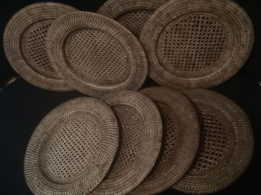 8 PIATTI IN SETA FLAMANT IN RATTAN BURMA