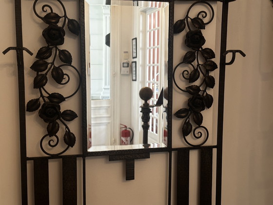 Image 1 of Art-Deco wrought-iron coat rack and Degue lamp