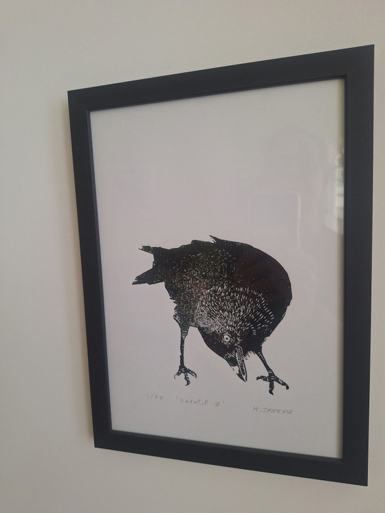 Linocut bird / 'Kauwtje' – M. Jasperse, Art, Paper (photo 5 of 7)