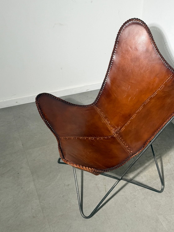 Vintage Cognac Lederen Vlinderstoel – Fauteuils (photo 2 of 6)