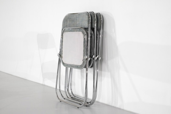 Image 1 of Juego de 9 sillas plegables cromadas con tela de los años 70