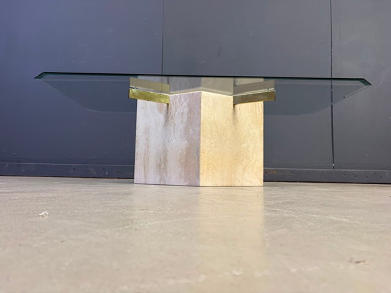 Travertine and brass coffee table by Artedi, 1980s – Glass, Vintage (photo 6 of 10)