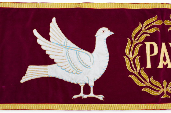 Image 1 of Raro set di 2 antichi stendardi religiosi o tovaglie d'altare, Belgio, anni 1900