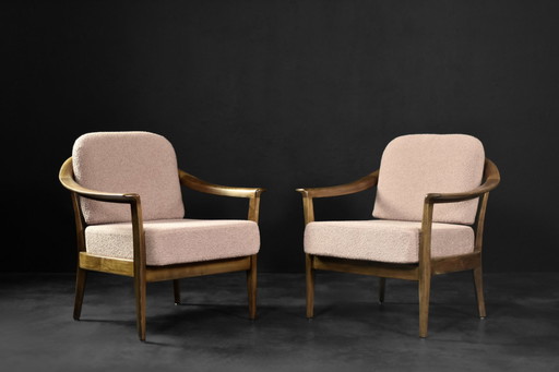 Mid-Century German Modern Elegant Cherry Wood & Dirty Pink Fabric Armchairs from Wilhelm Knoll, 1970s, Set of 2