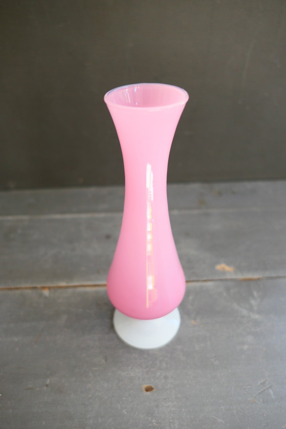 Image 1 of Vintage Stelvia Opalina Fiorentina Vase Pink White