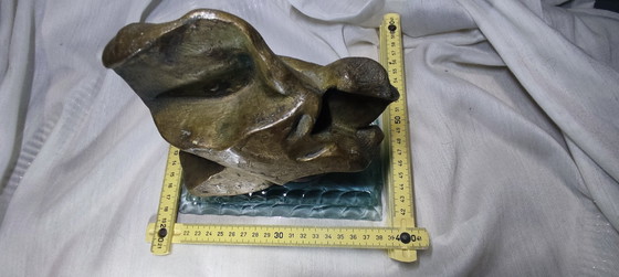 Image 1 of Sculpture organique en bronze « Météore » sur un socle en verre immergé - Milieu du XXe siècle
