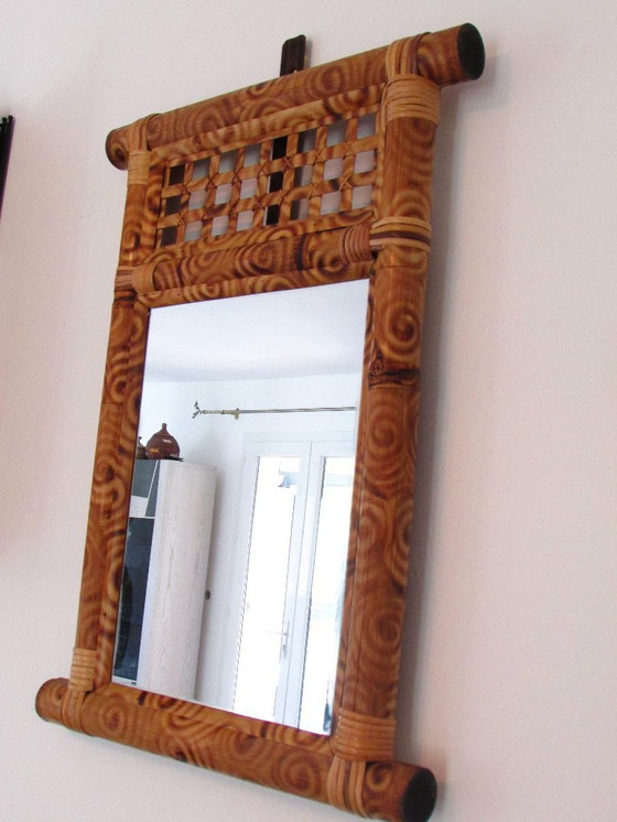 Image 1 of Pair of mirrors, bamboo and woven wicker