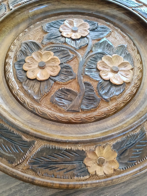 Large hand-carved wooden wall plate/dish 44 cm – Wall decoration (photo 4 of 9)