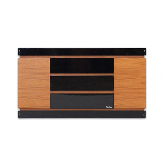 Image 1 of Black lacquered wood and teak vintage storage cabinet by Pierre Cardin, 1970