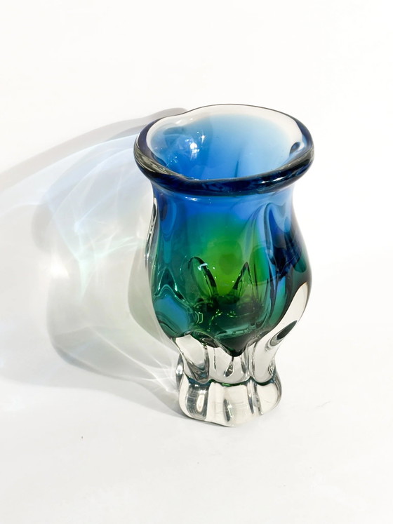 Vintage 70s Murano Sommerso Blue and Green Glass Vase (photo 5 of 7)