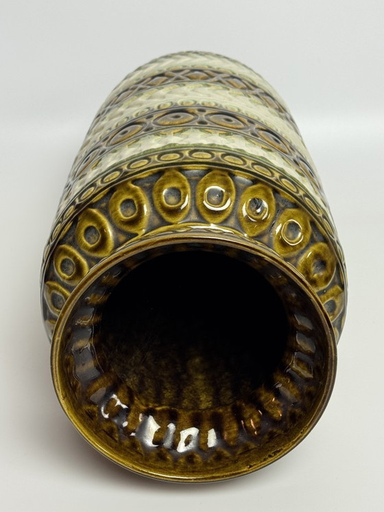 Image 1 of Large West Germany Ceramic Vase – Bax, Model 92-45 – Moss Green & Cream. Germany, 1960s.