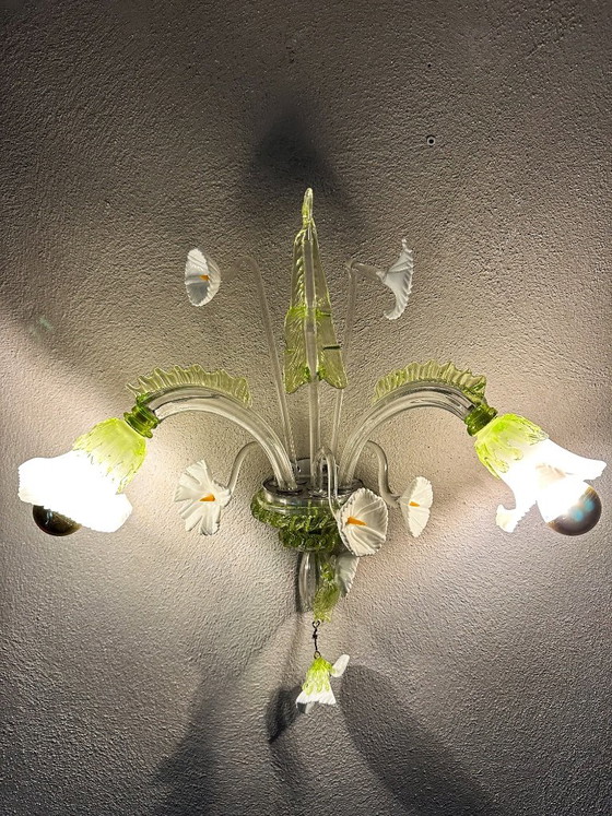Vintage Murano lamp, Verlichting, Metaal, Murano Glas, Groen (foto 5 van 11)