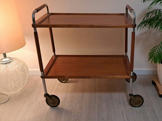 Image 1 of Mid-Century Servierwagen im Thonet-Stil – Teak & Chrom, Designklassiker der 1960er Jahre