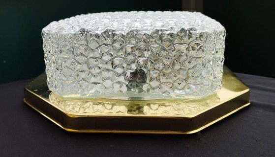 Image 1 of Plafonnier design milieu du siècle – Verre dépoli et laiton – Années 1960/70