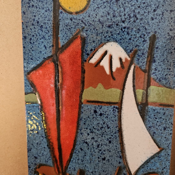 Image 1 of Set Agrob Isma Keramik Wanddeko Fliesen Fische Boote Vintage Retro 70er