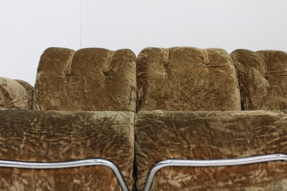 Vintage Italiaanse modulaire elementen bank  sofa 1970s, Hoekbanken, Fluweel, Metaal, Bruin (foto 7 van 12)