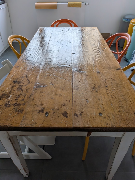 Vintage Tuscan Farmhouse Dining Table – Solid Rustic Top And Shabby Chic White Base – Wood (photo 7 of 8)