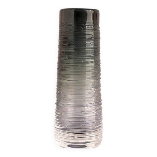 Mid-century modern Scandinavian crystal glass art vase in smokey grey colour by Edenfalk, Skruf, Sweden