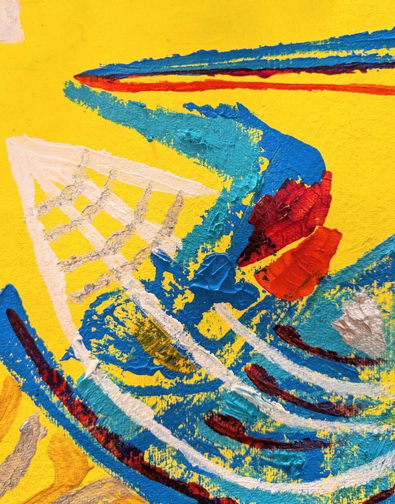 Image 1 of Abstract Expressionist St Ives Porthmeor Beach Painting by Nigel Waters on 300gsm Cotton Rag Paper Unframed 20x20cm